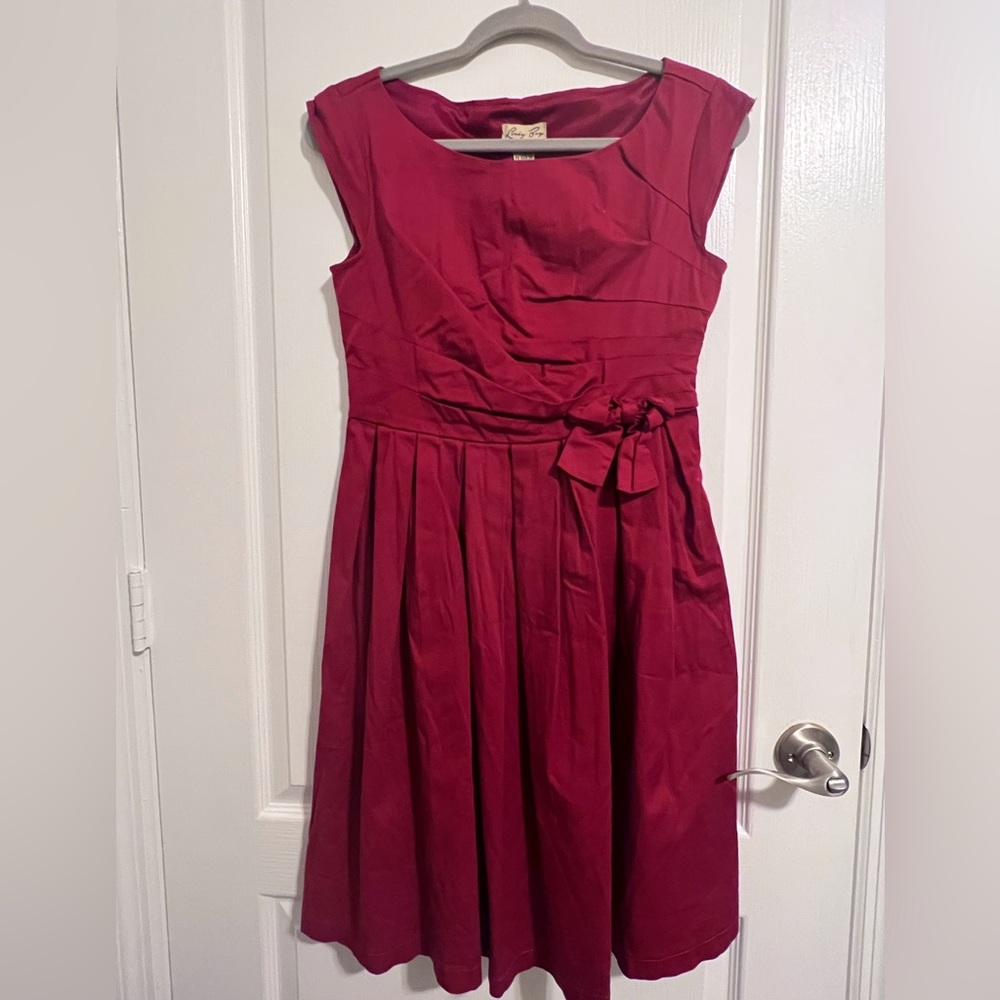 Lindy Bop Retro Mod Dress Red Bow Front Pinup Style, Size Medium